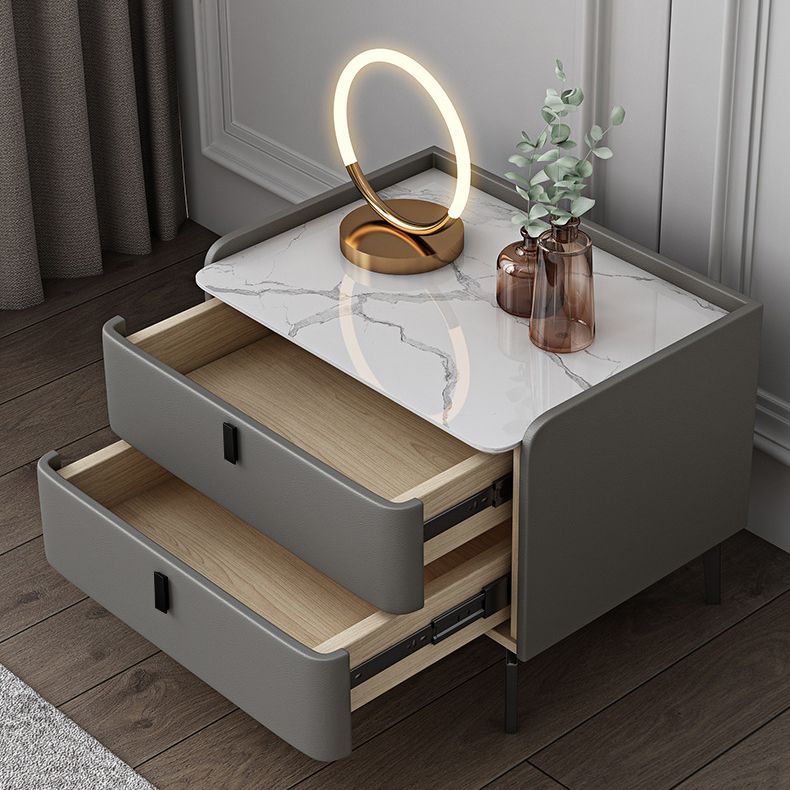 Modern Bed Nightstand Stone Accent Table Nightstand Cabinet with 2-drawer