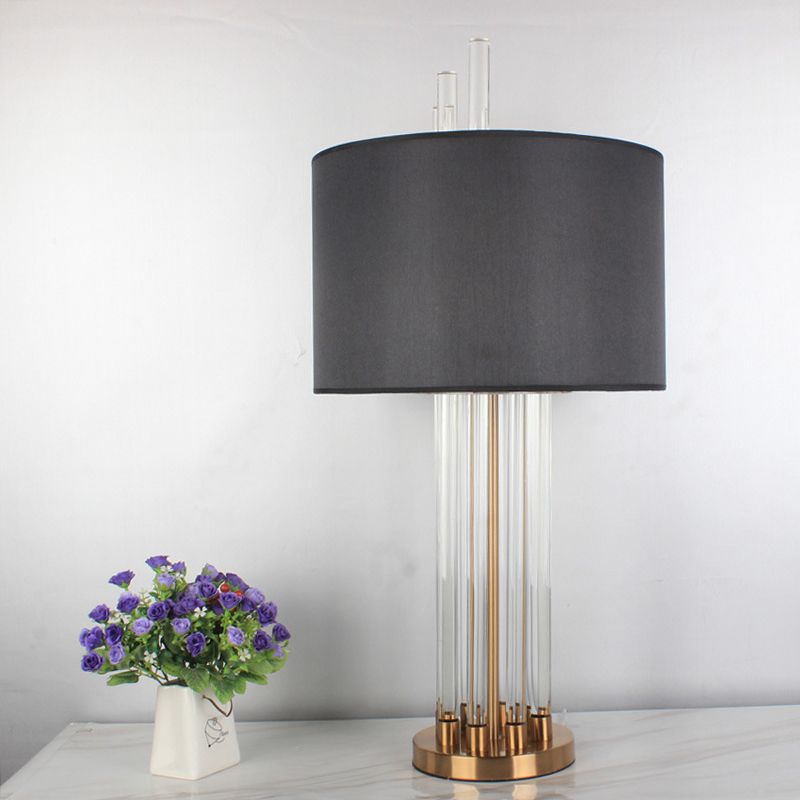 Cylinder Crystal Desk Light Simplicity Fabric 1 Head Black Table Lamp for Dining Room