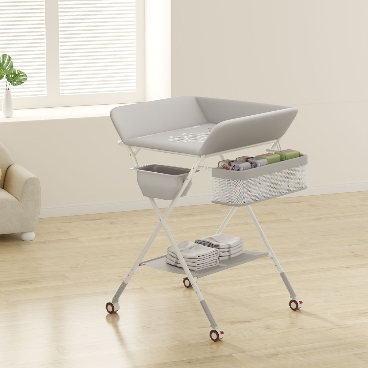 Modern Folding Baby Changing Table Metal Flat Top Changing Table