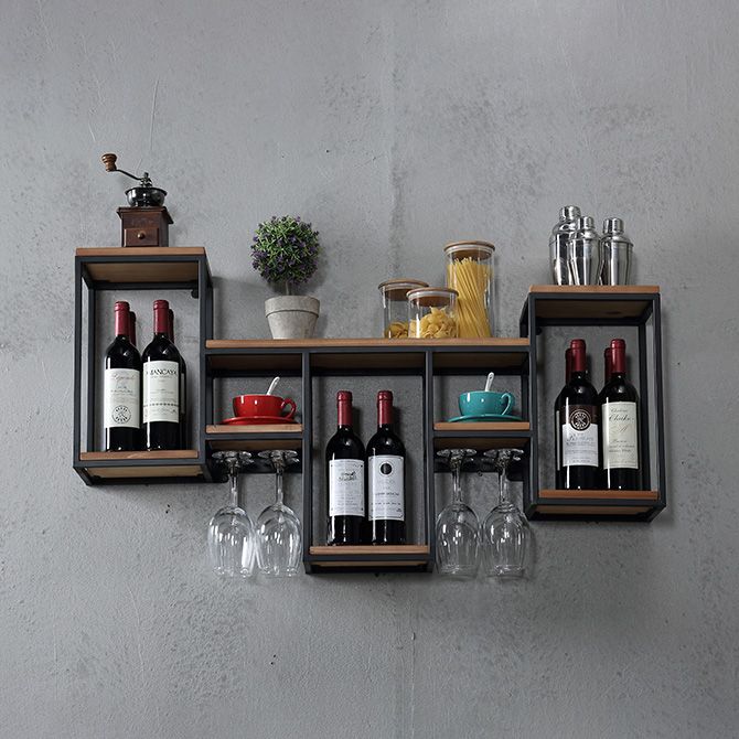 Industrial Wall Mounted Bottle Wine Rack Metal Wine Rack in Antiqued Black