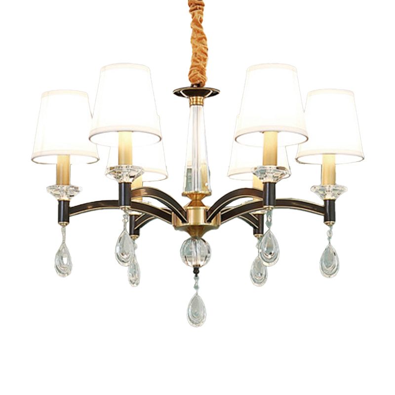 Fabric Cone Chandelier Lamp Modern 6/8 Lights Fabric Hanging Light Fixture with Crystal Accent