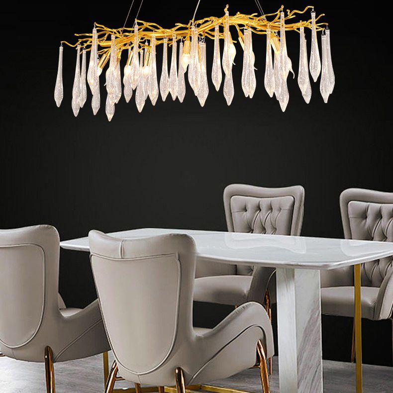 Moderne luxe traan hanglamp lichtglas binnen kroonluchter in goud