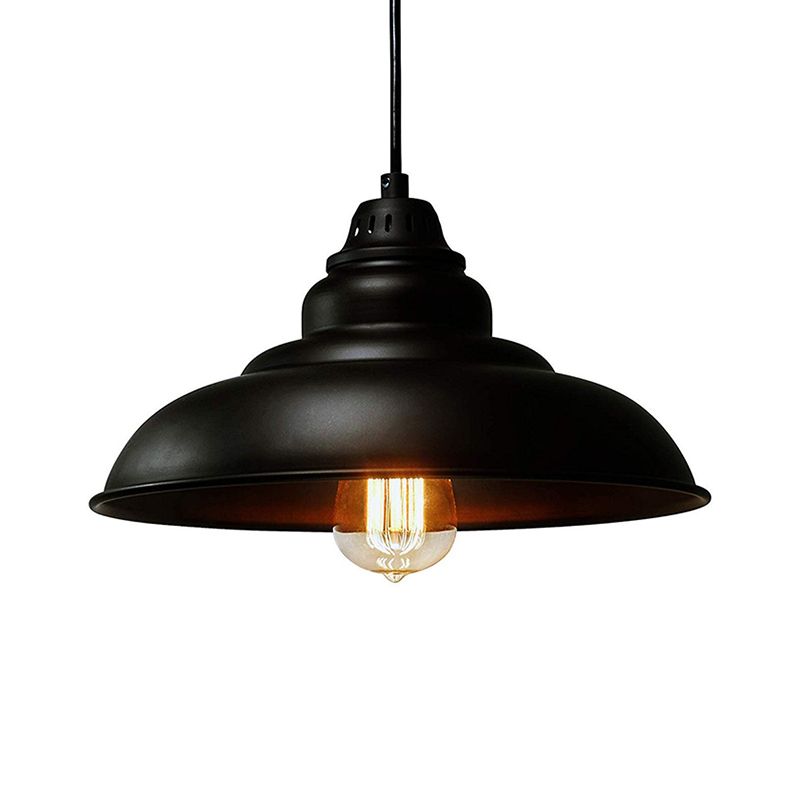 Bowl Dining Room Suspension Lamp Metal 1 Light Industrial Style Hanging Pendant Light in Black