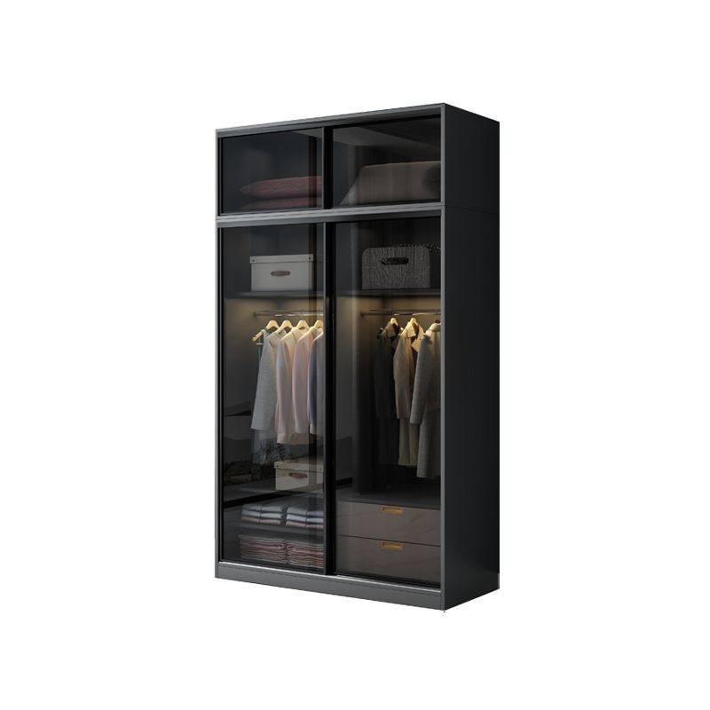 Black Wardrobe Cabinet Contemporary Glass Wardrobe Armoire for Home