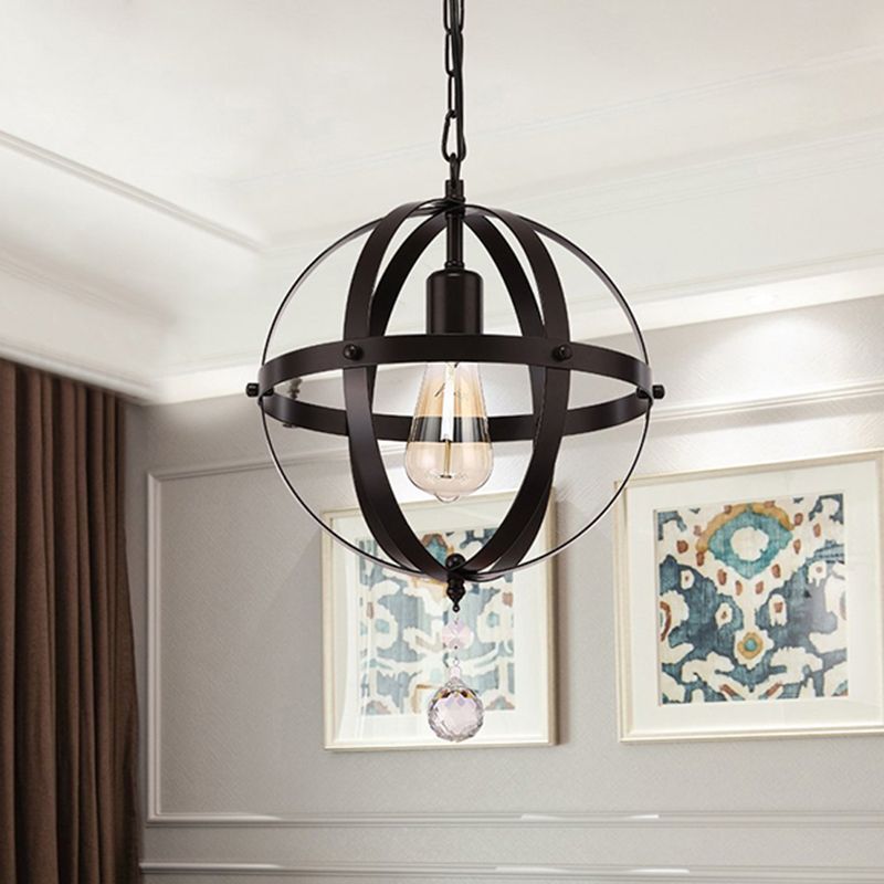 Vintage Globe Hanging Ceiling Light 1 Light Metal Pendant Lighting in Black for Dining Room