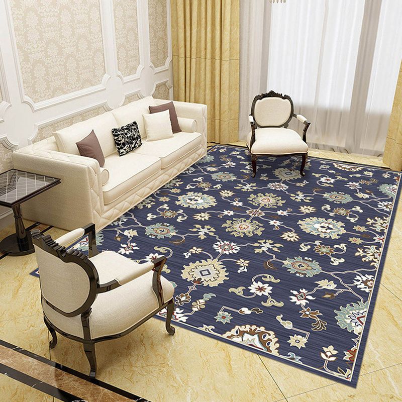 Multicolored Parlour Rug Retro Flower Pattern Carpet Polyester Pet Friendly Washable Non-Slip Backing Area Rug