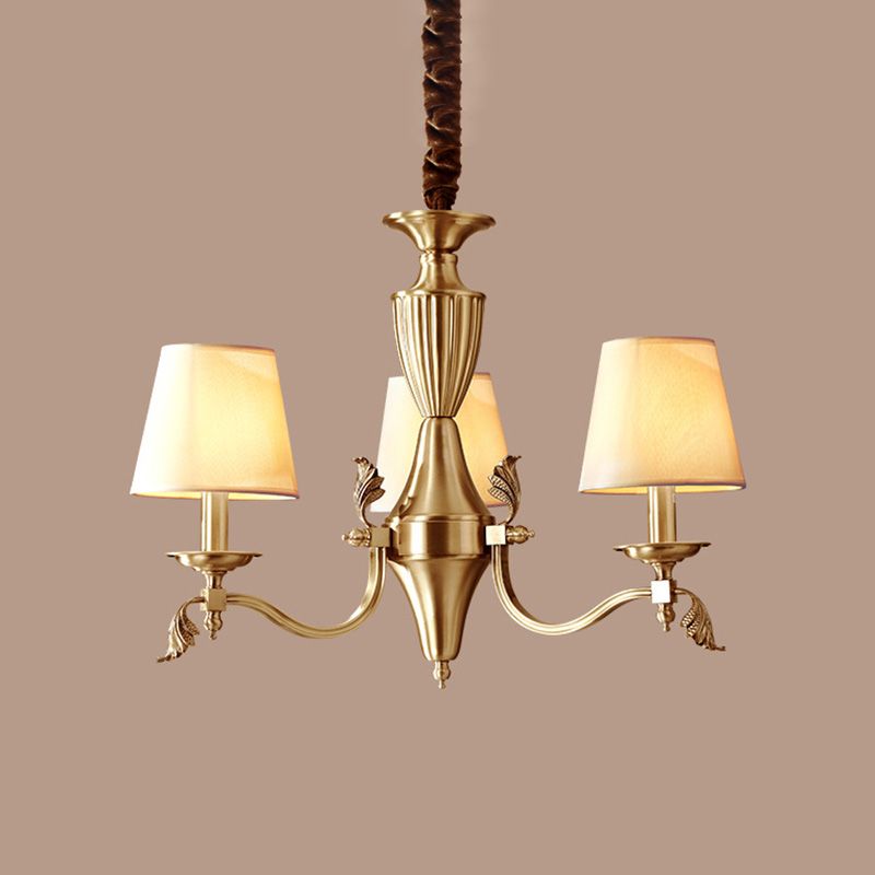 Éclairage de plafond en laiton Candelabra Light Dysware de lustre métallique moderne avec nuance de tissu conique