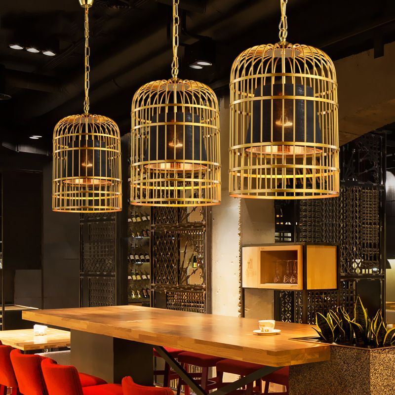 Gold Cage Shade Pendant Lighting New Chinese Style Retro 1 Light Restaurant Hanging Lamp