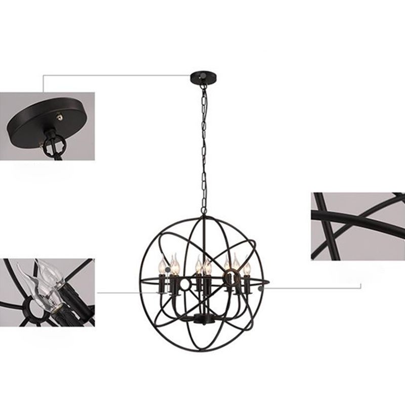 Metal Globe Cage Candlestick Lighting Colgante Vintage Estilo industrial Multi Luces Chandelier para cafeterías