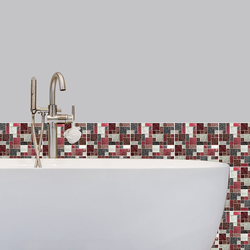 Bohemian Mosaics Wallpaper Panel Red and Grey Peel and Paste Wall Decor for Kitchen