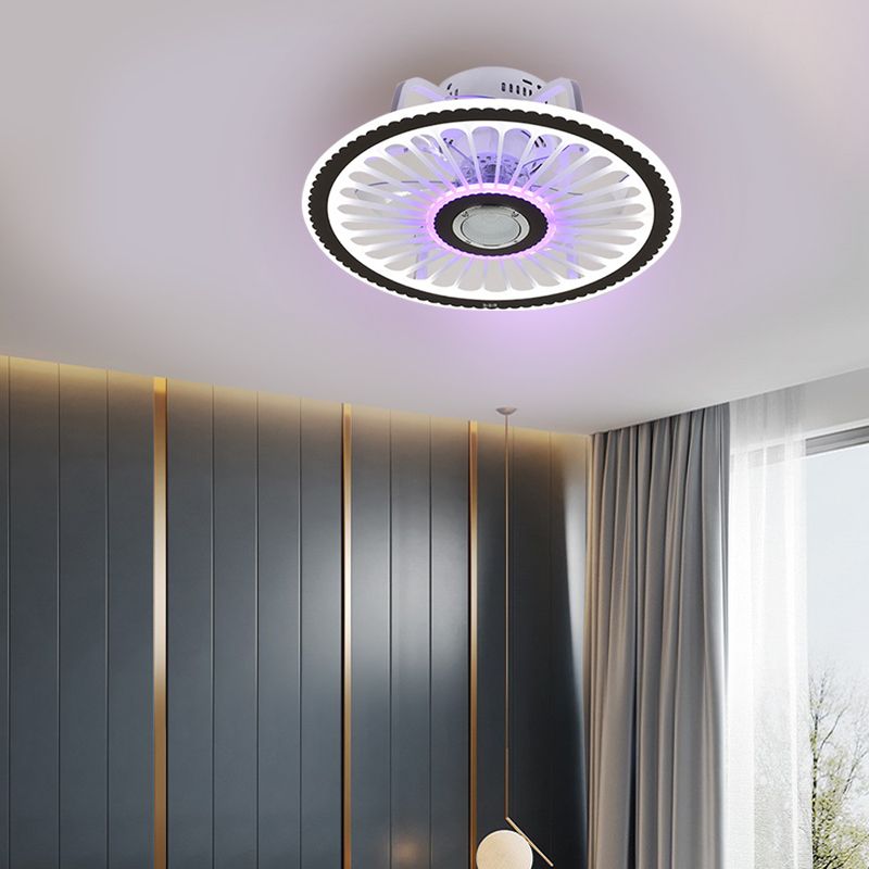 Round Bluetooth Speaker Fan Light Minimalistic Acrylic Bedroom Semi Flush Mounted Lamp