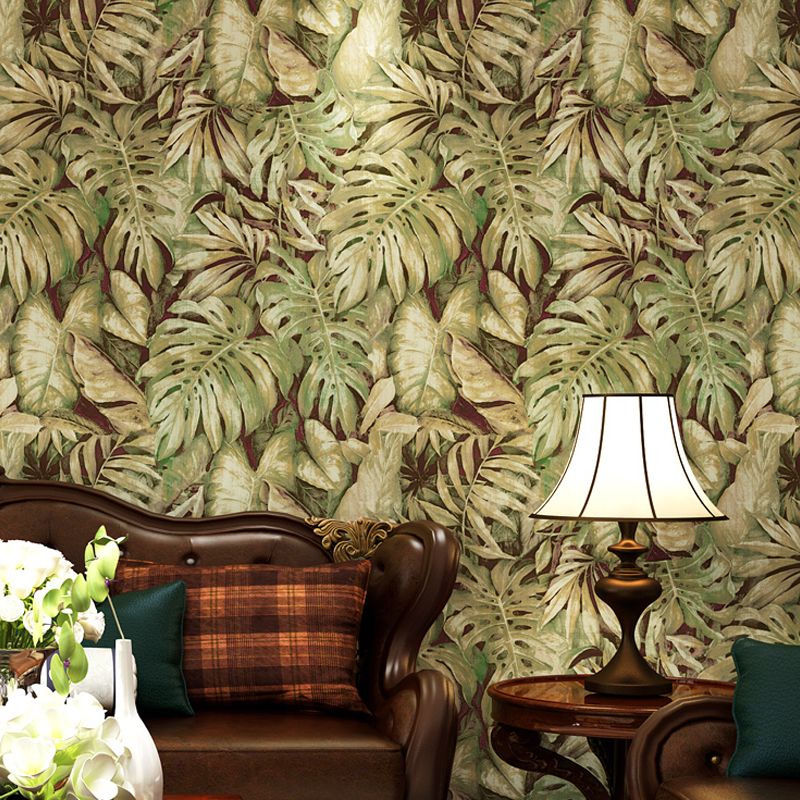 Paper Printed Unpasted Wallpaper Tropical Foliage Wall Covering in Green for Home