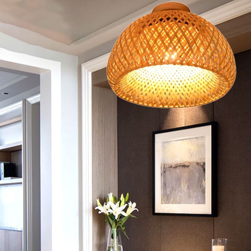 Contemporary Dome Shape Ceiling Light with Bamboo Shade for Living Room