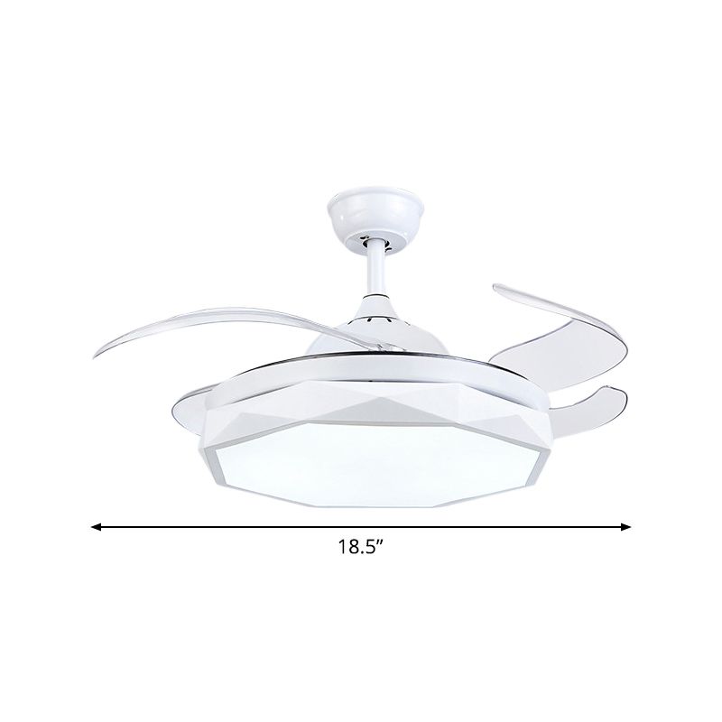 Gefacetteerde metalen semi -flush mount verlichting modern 18,5 "brede led hanger ventilatorlamp met 4 messen