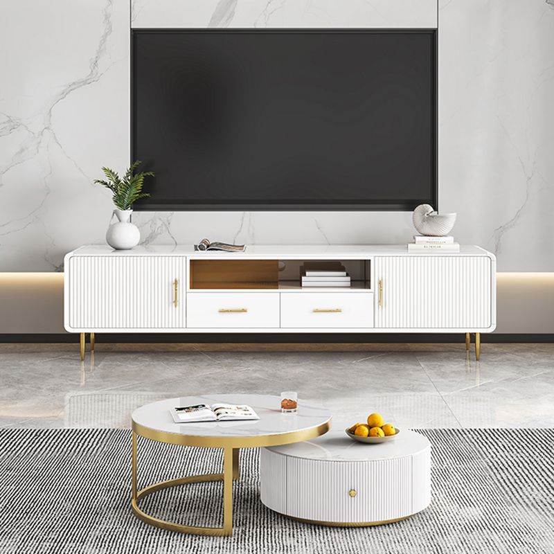 Sintered Stone TV Stand Luxury Home TV Cabinet with Splayed Metal Legs