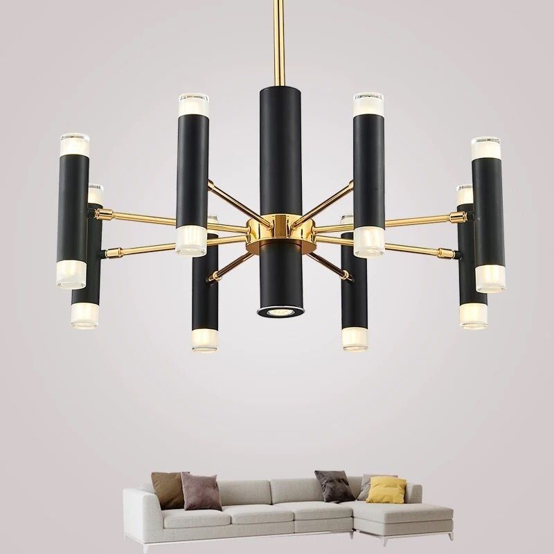 Modern Metal Radial Hanging Chandelier Light Tube Shade Suspension Light in Black