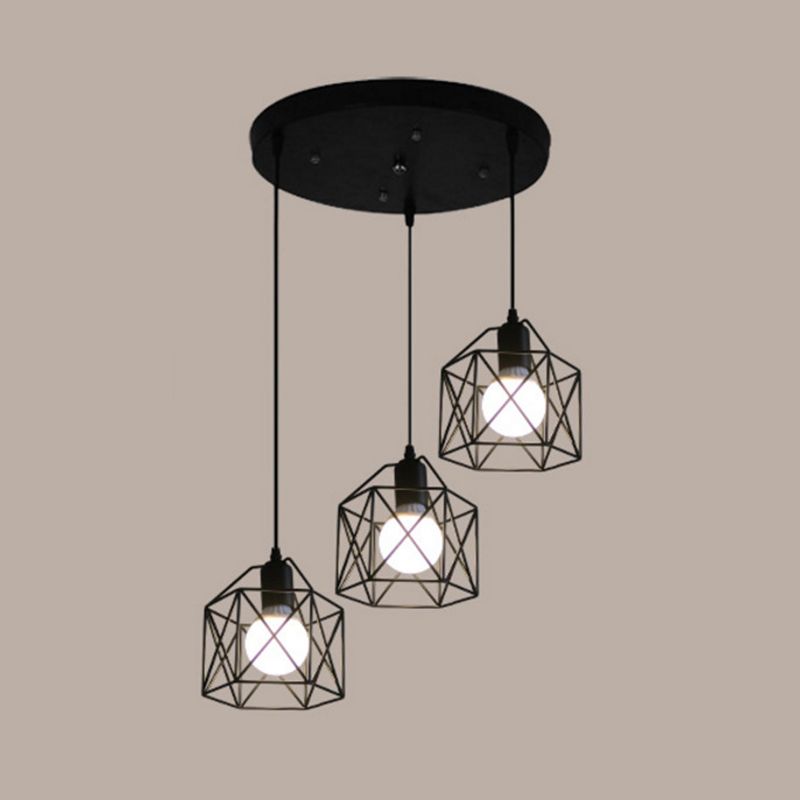 3 Lights Birdcage Multi Pendant Simple Industrial Style Metal Multi Drop plafondlampen voor restaurant