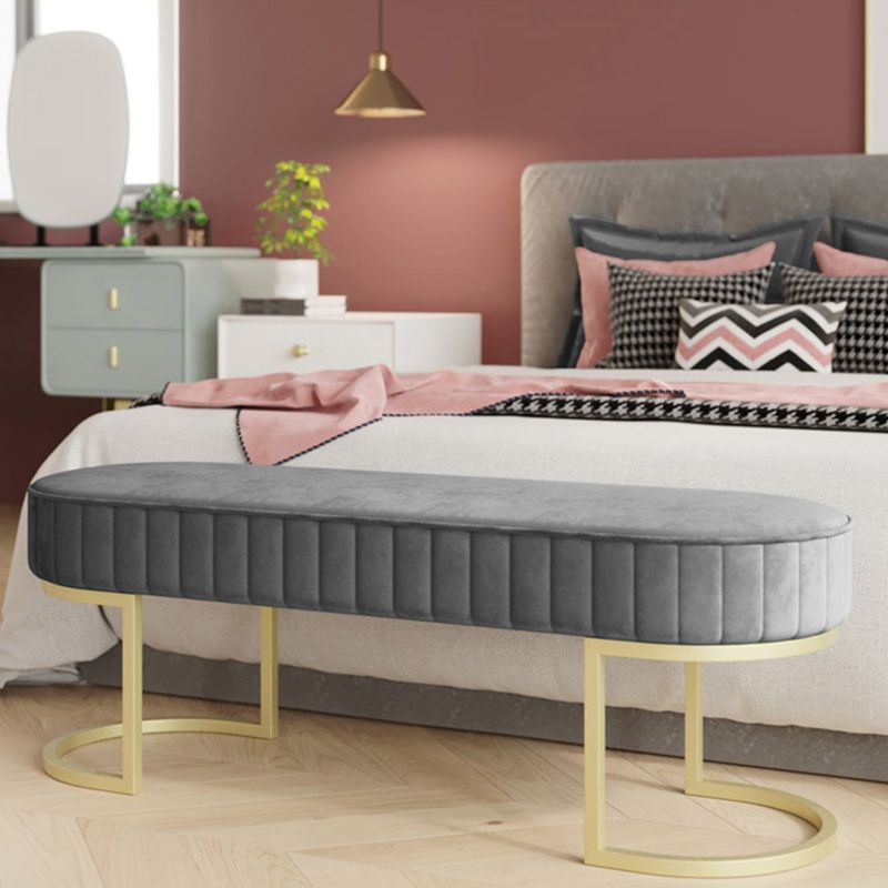 Modern Velvet Foam Bench Oval Solid Color Bench with Legs for Bedroom