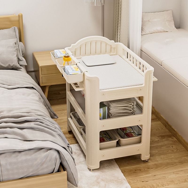 Arch Top White Baby Changing Table with Shelf, Changing Table with Storage