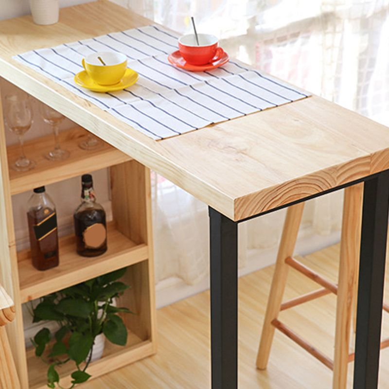 Contemporary Storage Solid Wood Counter Table with Metal Base