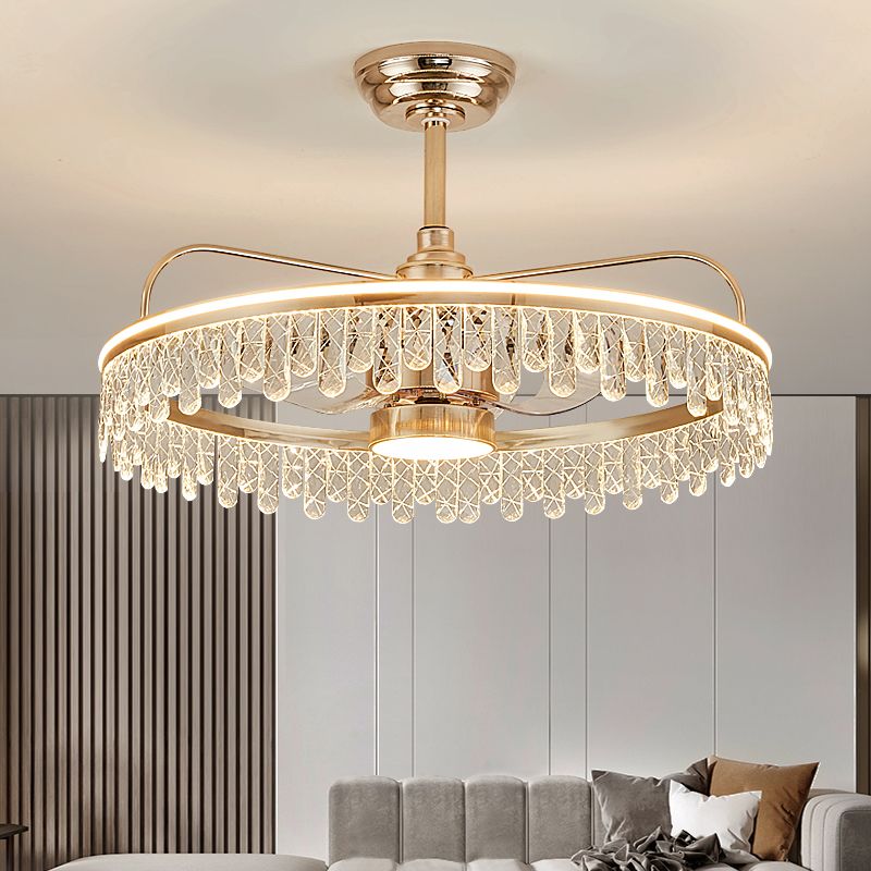 Geometric Shape Metal Ceiling Fans Modern Style 2-Lights Ceiling Fan Fixtures in Gold