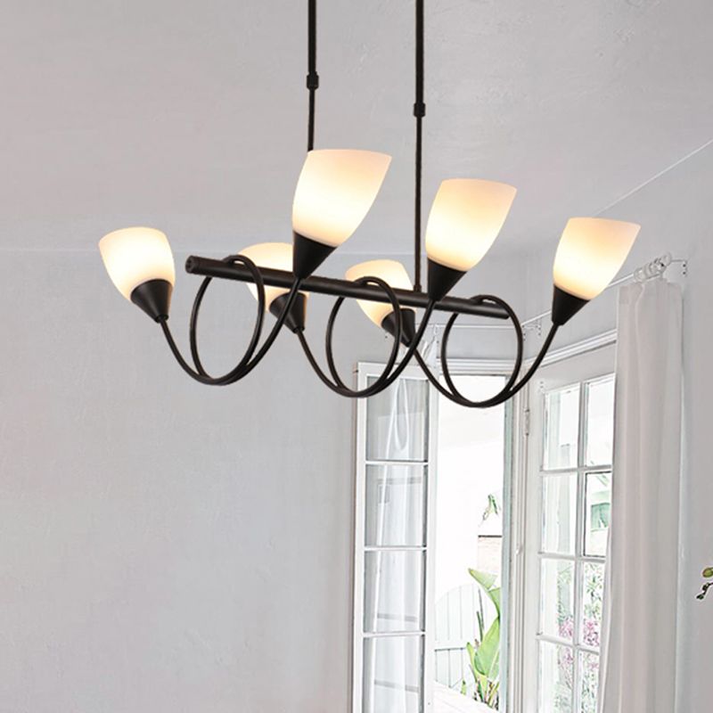 Black Cup Shape Chandelier Light Vintage 6/8/10 Lights White Glass Led Pendant Lamp Kit with Linear Design