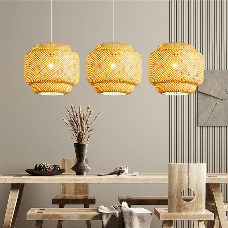 Modern Lantern Affermazione Light Bamboo Single Restaurant a sospensione Luce a sospensione in legno