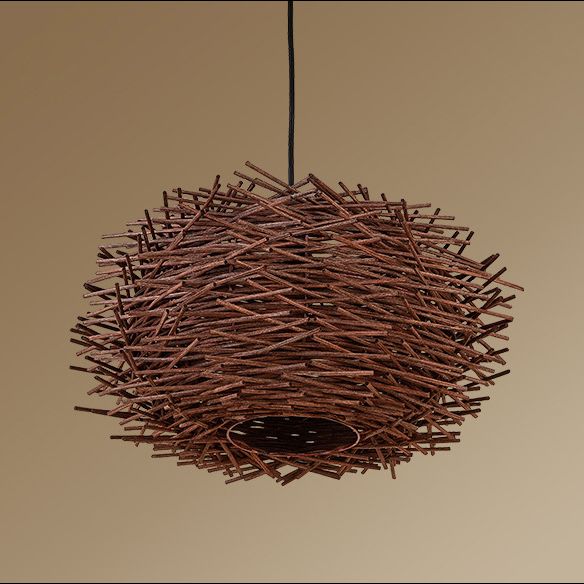 Asia Style Bird Nest Hanging Light Fixture Wood Dinning Room Pendant Lighting Fixture