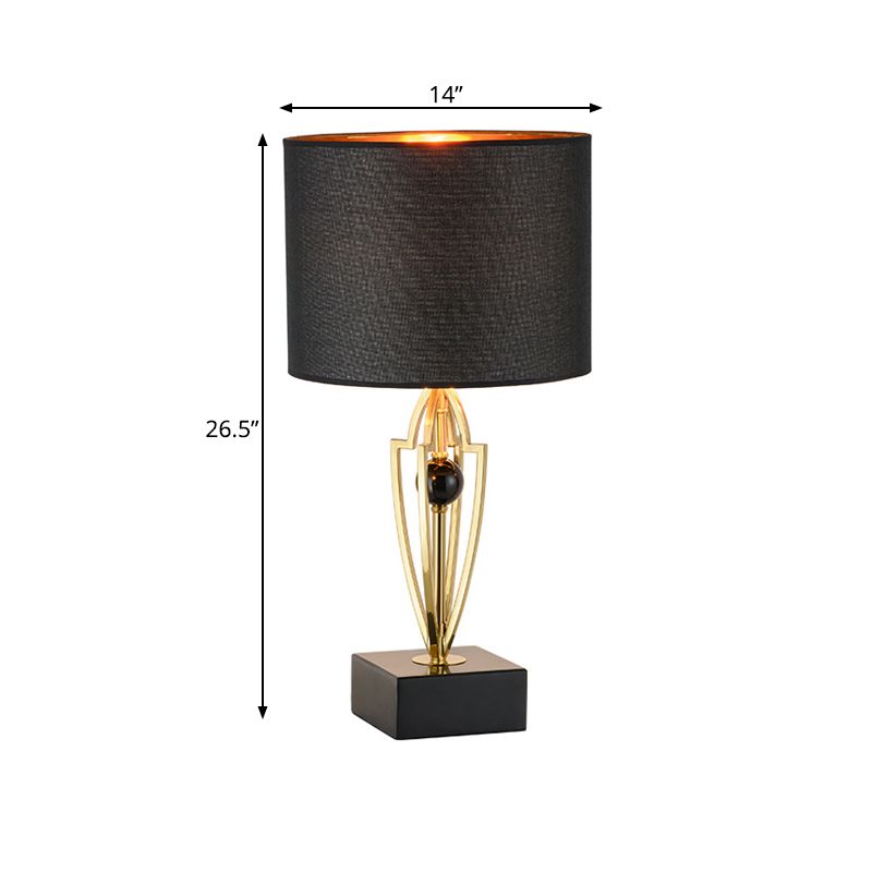 Contemporary 1 Light Nightstand Light Black Drum Night Table Lamp with Fabric Shade