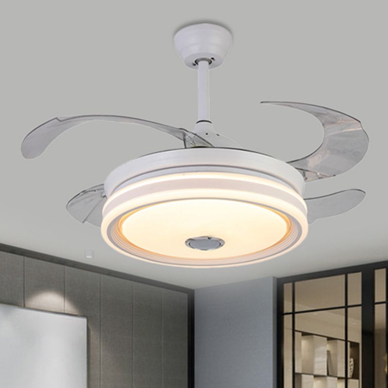 42" Wide White Round Hanging Fan Lamp Modern LED Bedroom Semi Flush Mount Lighting with 8 Blades, Remote Control/Frequency Conversion and Remote Control