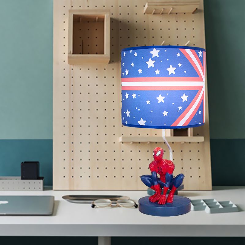 Fabric Drum Nightstand Lamp Kids 1 Bulb Night Table Lighting in Blue with Star Pattern for Nursery