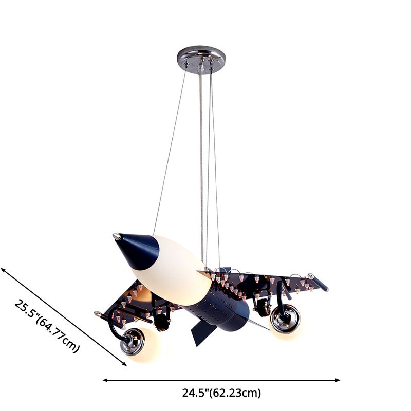 Modern Blue Creative Pendant Light Cartoon Warplane 3 Light Hanging Lamp for Children Bedroom