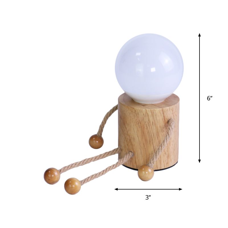 Puppet Shaped Bedside Night Lighting Wooden LED Cartoon Nightstand Light in Beige