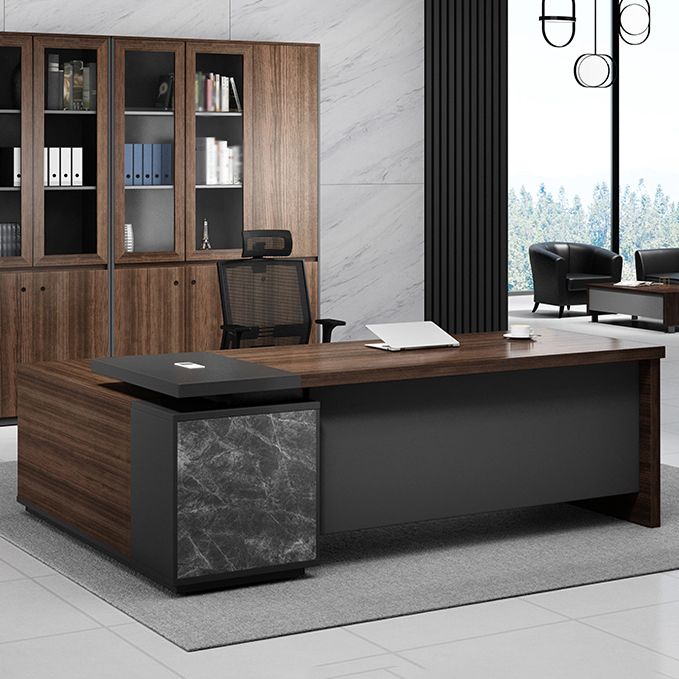 Contemporary Style Office Desk L-Shape Brown Writing Computer Desk