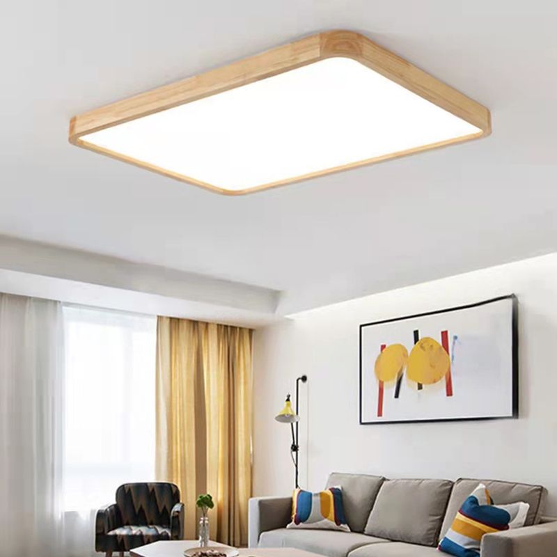 Geometric Shape Wood Flush Light Modern Style 1-Light Flush Mount Ceiling Lights in Brown