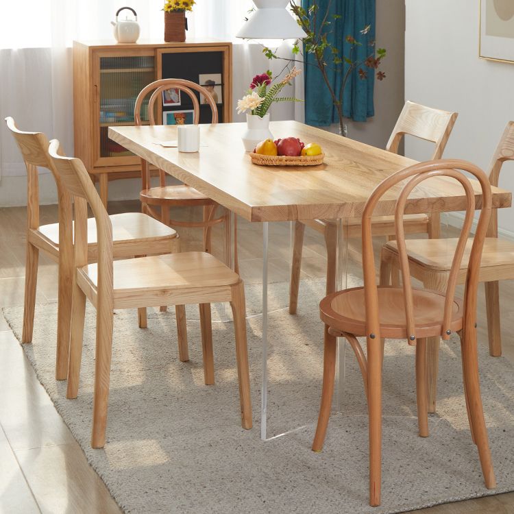 Natural Finish Dining Table Set with Acrylic Base 1/2/5/7 Pcs Ash Wood Dinette Set