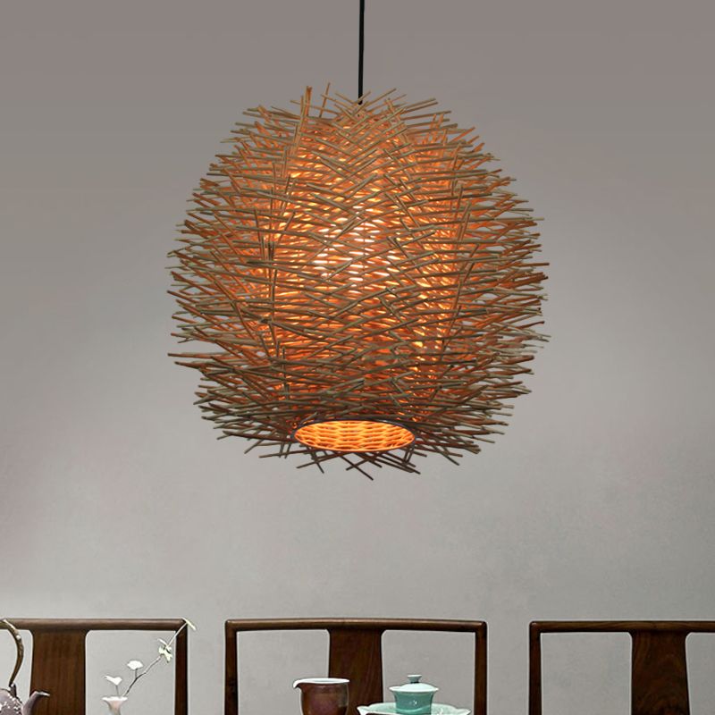 1 Bulb Handfiling Light Ademblea cinese Apparecchiatura di illuminazione sospesa Rattan in beige