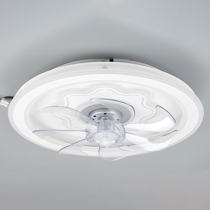 7-Blade White Ceiling Fan Modern Metallic Fan with Light for Foyer