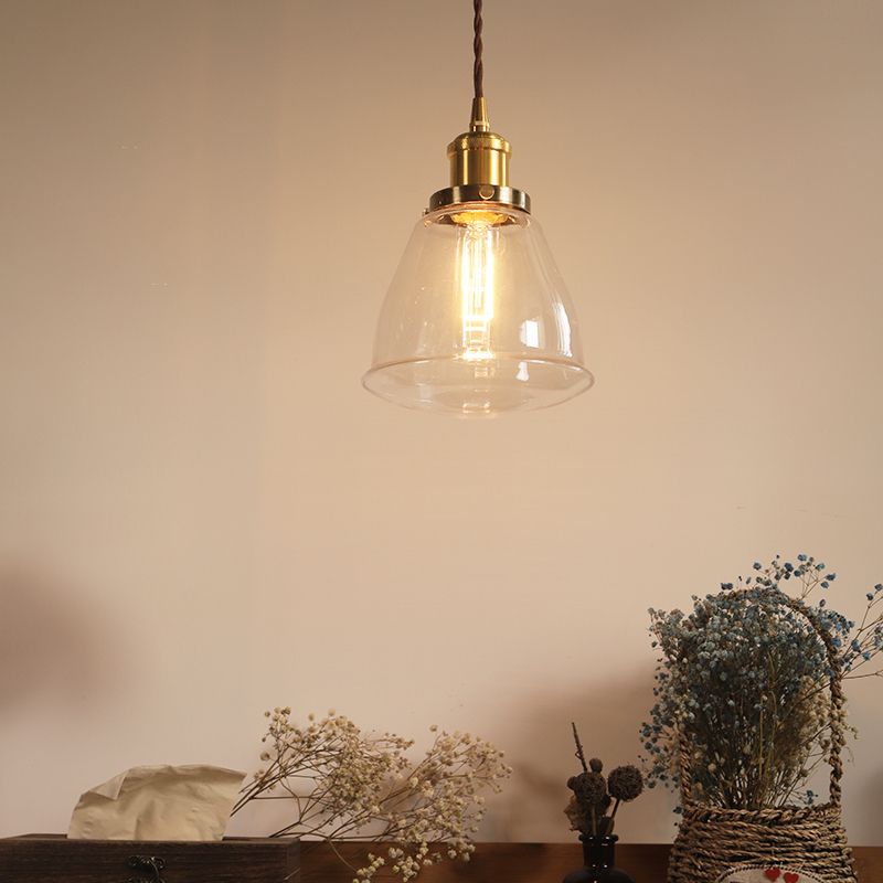 Brass 1 lampadina a ciondolo a sospensione cono in vetro trasparente con il soffitto appeso a cono appeso