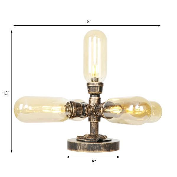 1/2/4-Light Capsule/Globe Desk Lamp Industrial Clear/Amber Glass Table Light for Living Room in Antique Brass