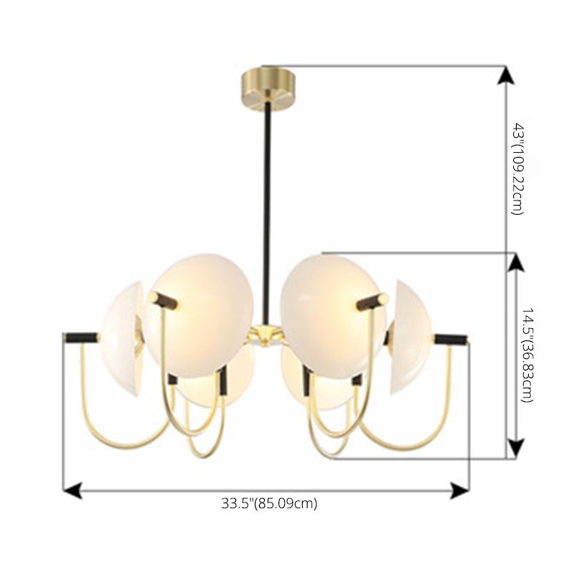 Glass Shaded Chandelier Light Fixture Minimalist Style White Hanging Light Fixture