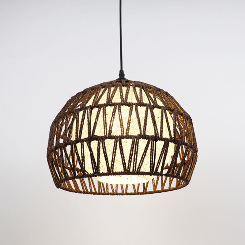 Spherical Rope Suspension Lamp Rustic Single-Bulb Dining Room Down Lighting Pendant