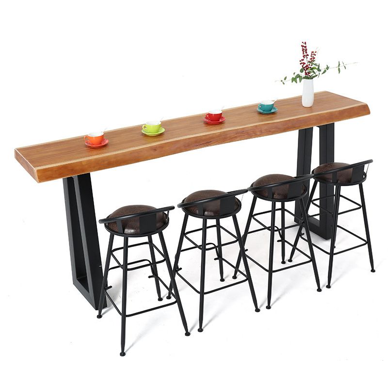 Pine Wood Bar Dining Table Industrial Bar Dining Table with Black Sled Base