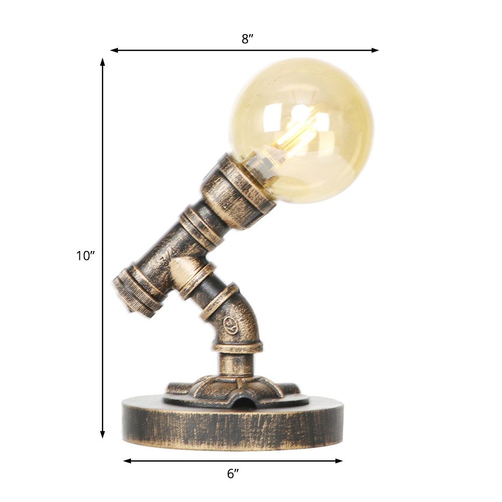 1 Light Clear/Amber Glass Desk Lamp Vintage Style Antique Bronze Globe Shade Living Room Task Lighting with Base