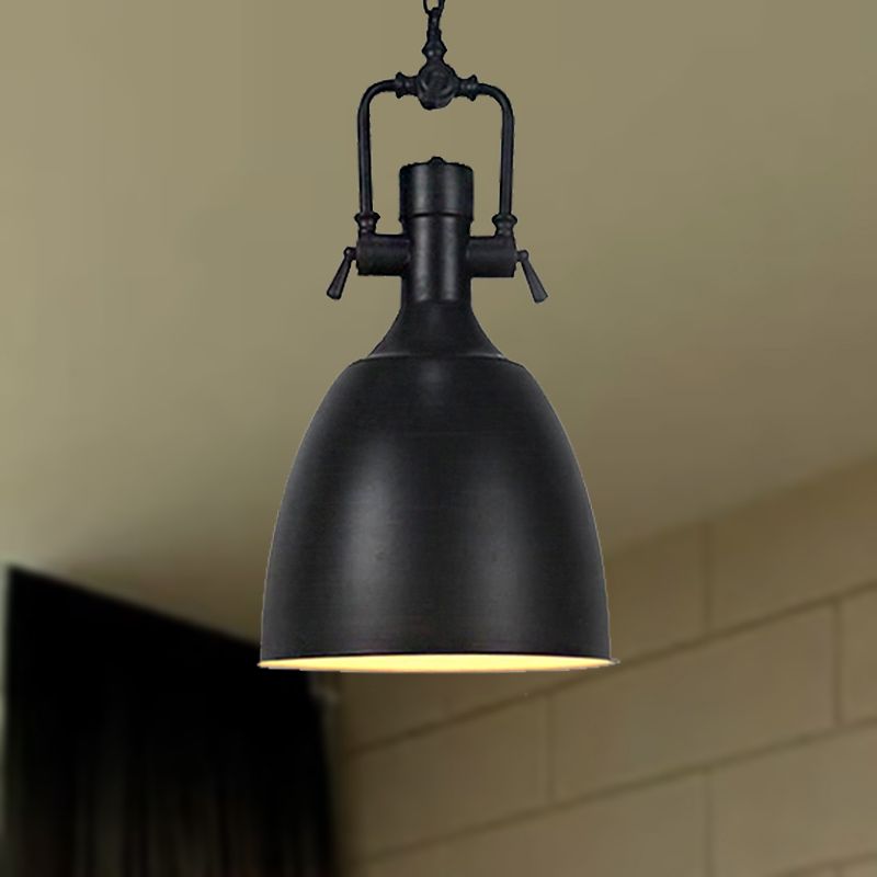 11"/14.5" Width Domed Metallic Ceiling Pendant Industrial 1 Head Coffee Shop Pendant Light Fixture in Black