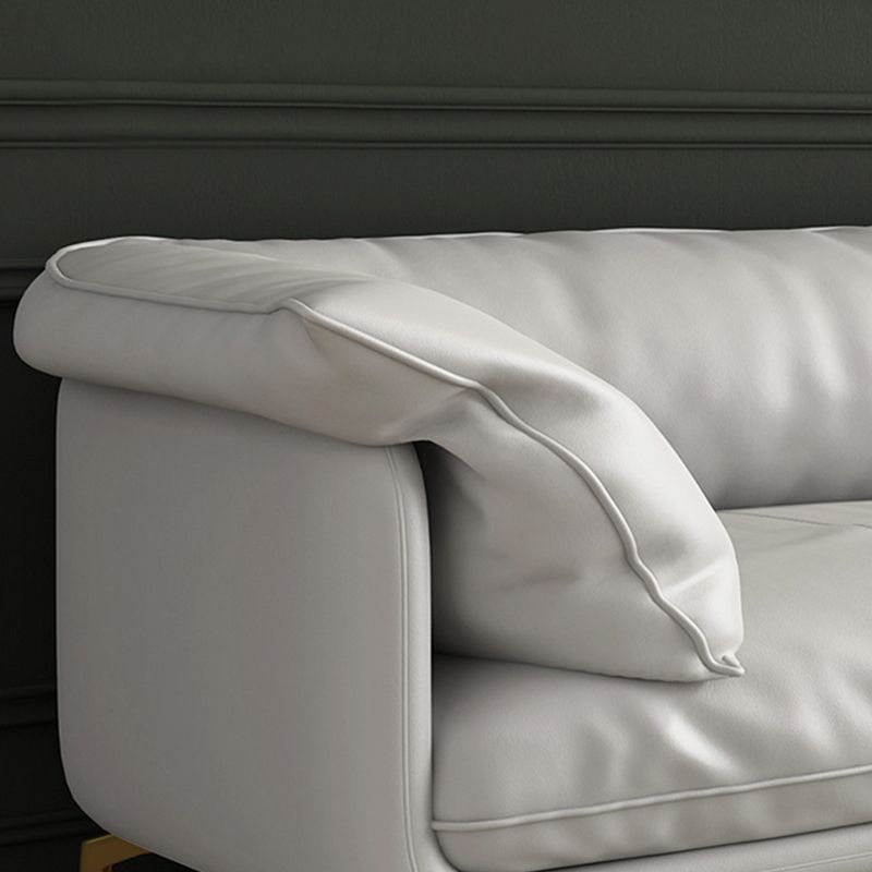 White Sectional Feather Padded Leather Sofa with Pillow Back