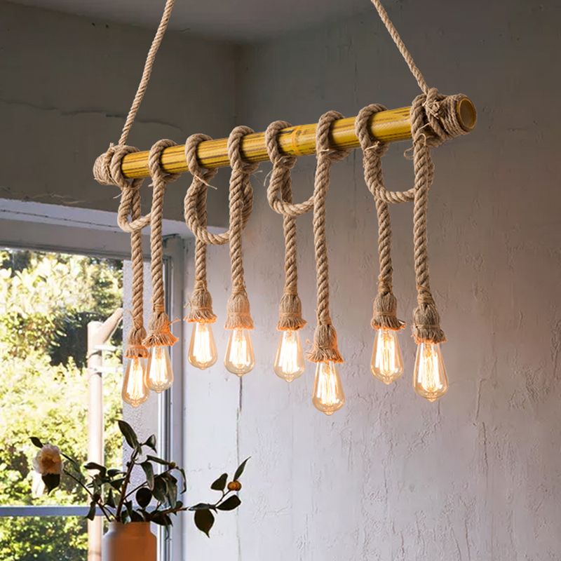 Industrial Linear Pendant Lighting Manila Rope Ceiling Pendant Light for Bar