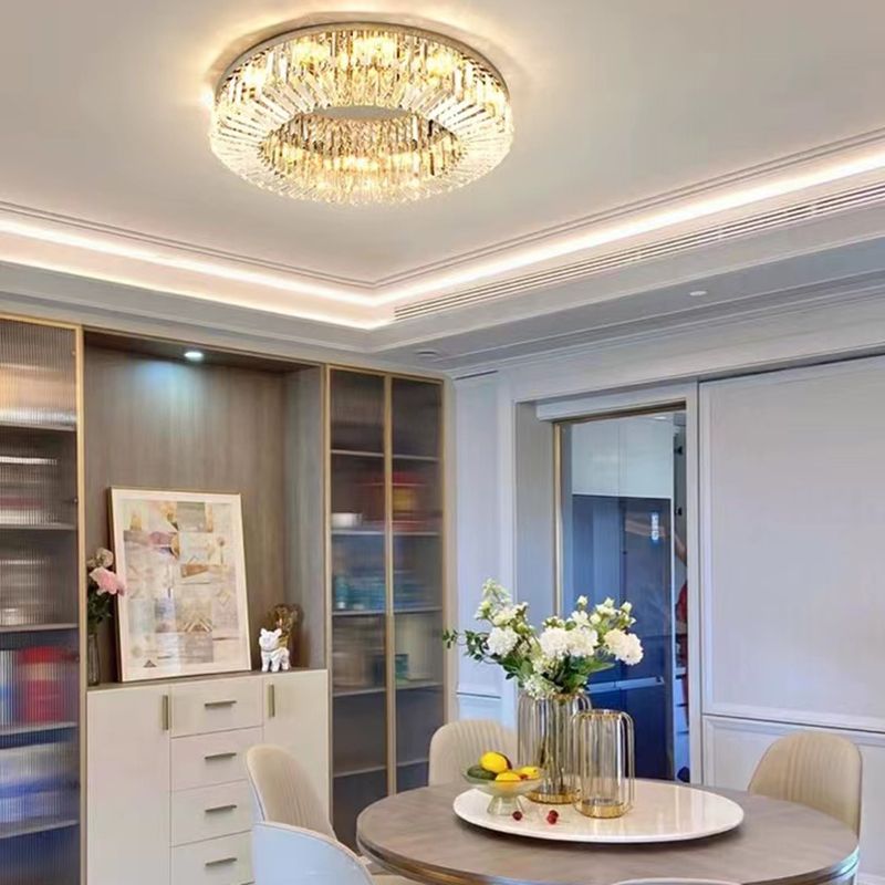 Modern Flush Mount Lamp Round Ceiling Lighting with Crystal for Bedroom