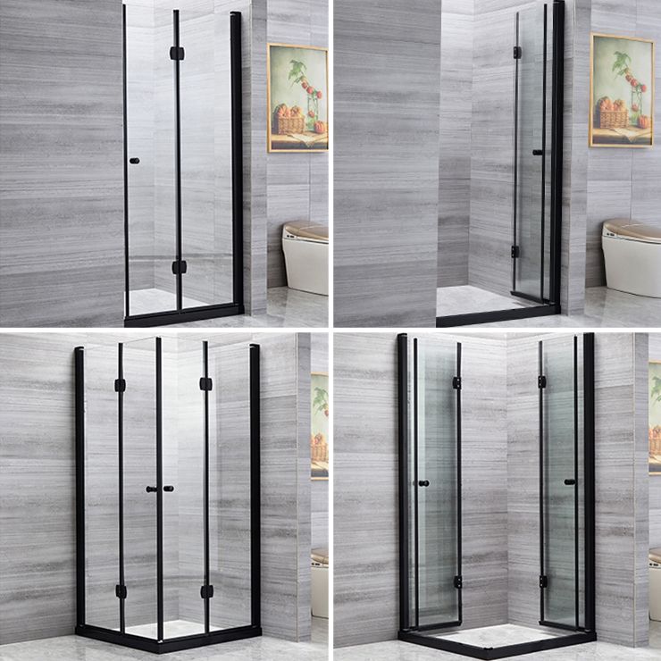 Square Black Frame Folding Shower Enclosure with Double Door Handles