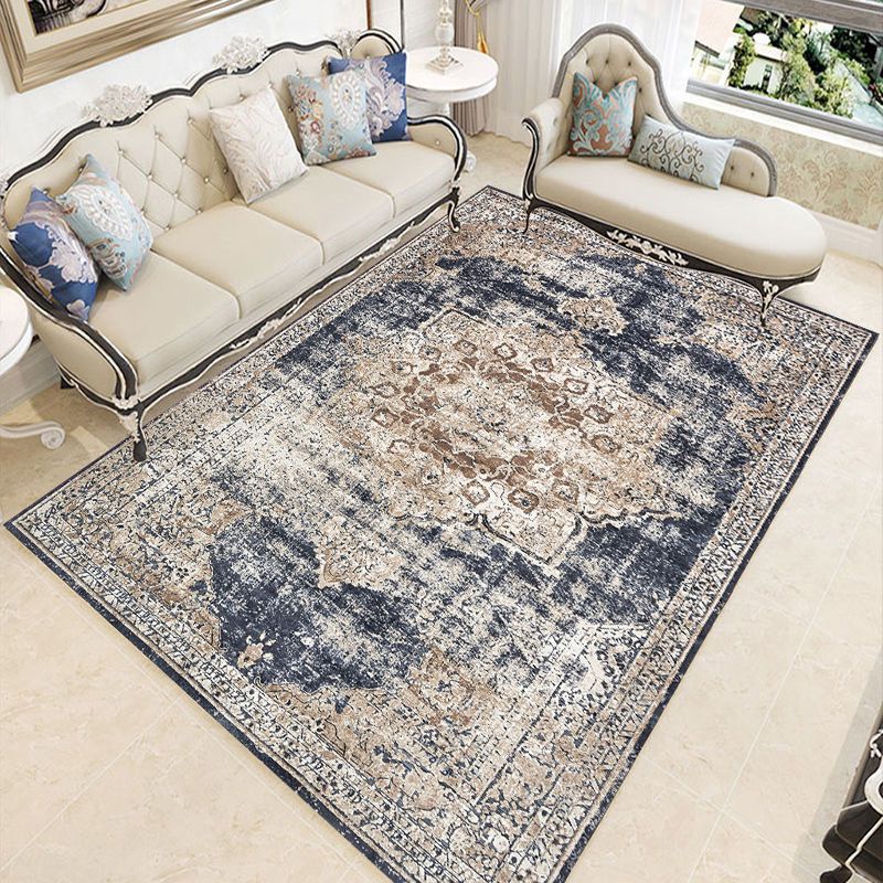 Olden Medallion Pattern Carpet Polyester Area Rug Stain Resistant Indoor Carpet for Living Room